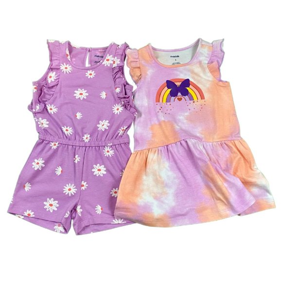 Pekkle Girls 2-Piece Dress & Romper Set | Rainbow, Butterfly & Daisy Prints - Picture 4 of 4